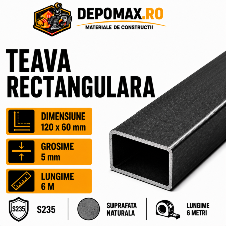 Teava rectangulara 120 x 60 x 5 mm, 6 metri
